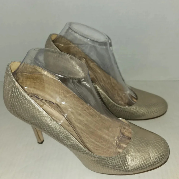 Kate Spade Italy Karolina Leather Snake Embossed Gold  Metallic Heels Sz 9 - Picture 4 of 12